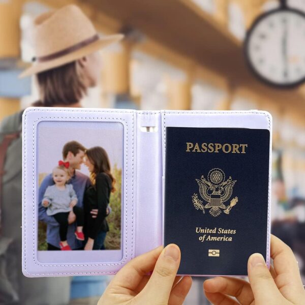 Passport Holder, Passport and Vaccine Card Holder Combo Passport Cover Passport Wallet Rfid Passport Holder Passport Case Passport Card Holder Family Pen Holder Passport Holder for Women Men, Purple - Image 3