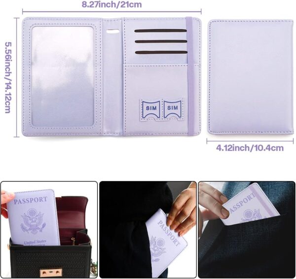 Passport Holder, Passport and Vaccine Card Holder Combo Passport Cover Passport Wallet Rfid Passport Holder Passport Case Passport Card Holder Family Pen Holder Passport Holder for Women Men, Purple - Image 2