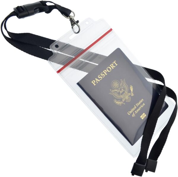 Passport Holders - 2 Pack - Heavy Duty Water and Tear Resistant Resealable Sleeves & Premium Breakaway Lanyard - 4X6 Insert for Vaccination Cards, Cruise, Travel, and Beach Vacation Documents (Black) - Image 4