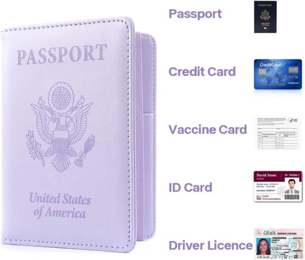 Passport Holder, Passport and Vaccine Card Holder Combo Passport Cover Passport Wallet Rfid Passport Holder Passport Case Passport Card Holder Family Pen Holder Passport Holder for Women Men, Purple - Image 6