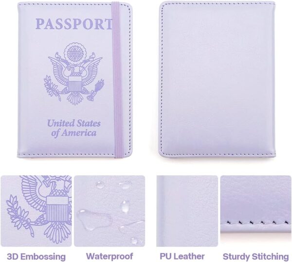 Passport Holder, Passport and Vaccine Card Holder Combo Passport Cover Passport Wallet Rfid Passport Holder Passport Case Passport Card Holder Family Pen Holder Passport Holder for Women Men, Purple - Image 4