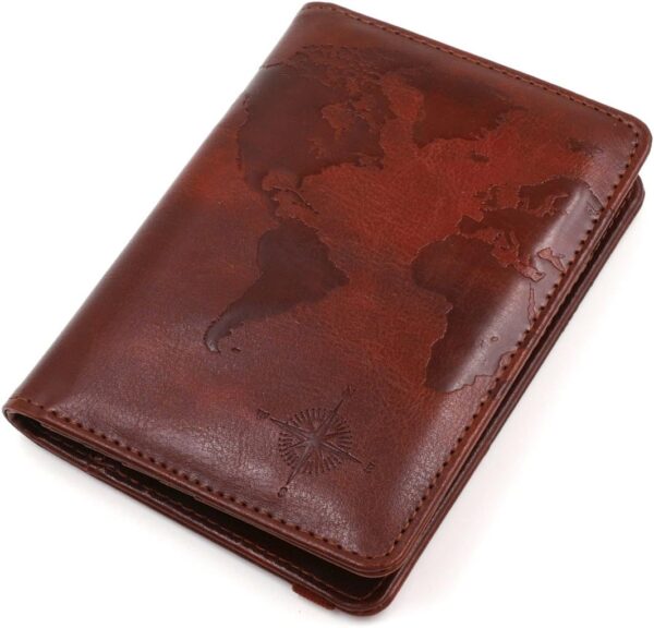 kandouren RFID Blocking Passport Holder Cover Case,Travel Luggage Passport Wallet Made with Brown Map Crazy Horse PU Leather for Men & Women - Image 5