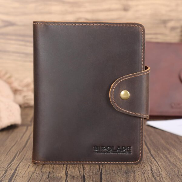 Polare Full Grain Leather Slim and Soft RFID Blocking wallet For Men Snap Bifold Travel Wallet Passport Holders 2 Passports (Dark Brown) - Image 9