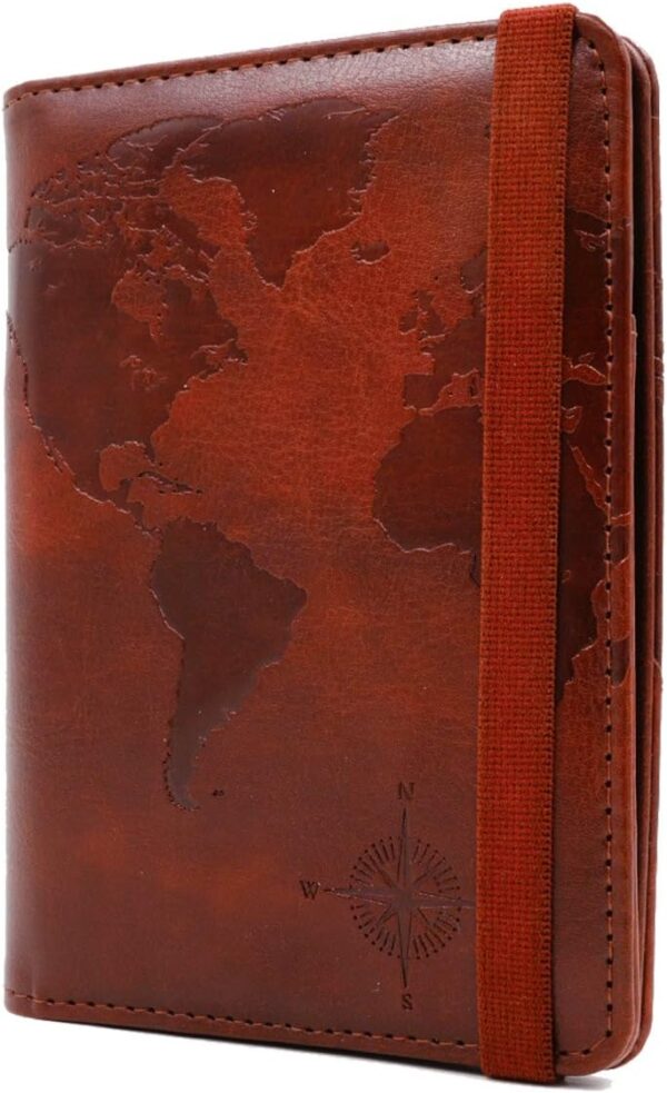 kandouren RFID Blocking Passport Holder Cover Case,Travel Luggage Passport Wallet Made with Brown Map Crazy Horse PU Leather for Men & Women - Image 3