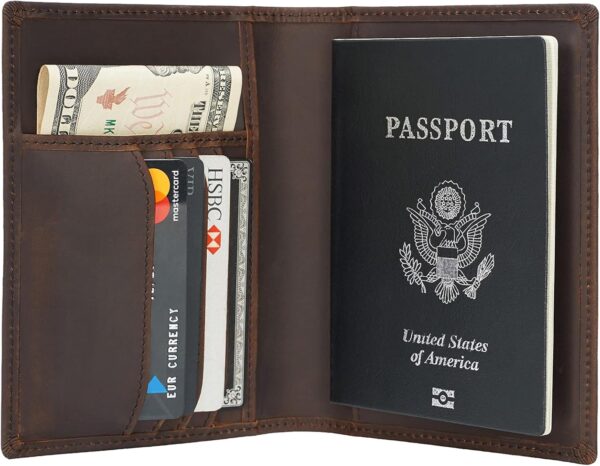 Polare Slim RFID Blocking Leather Passport Holder Travel Bifold Wallet For Men - Image 2