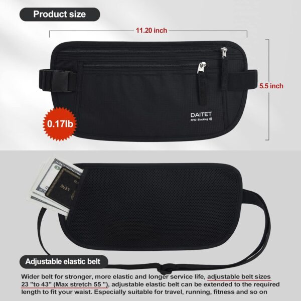 DAITET Money Belt - Passport Holder Secure Hidden Travel Wallet with RFID Blocking, Undercover Fanny Pack (Black) - Image 4