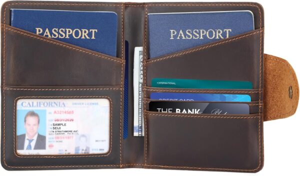 Polare Full Grain Leather Slim and Soft RFID Blocking wallet For Men Snap Bifold Travel Wallet Passport Holders 2 Passports (Dark Brown) - Image 2