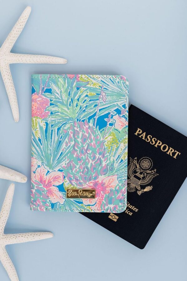 Lilly Pulitzer Vegan Leather Passport Holder, Cute Passport Cover, Travel Wallet with Credit Card Slots, Swizzle In - Image 3