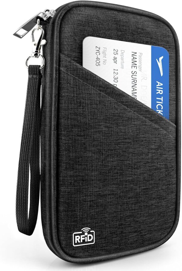 Passport Holder Family RFID Travel Document Organizer for Women Waterproof Passport Wallet Men Portable Case for Cards, Boarding Pass, ID, Money, Tickets with Zipper