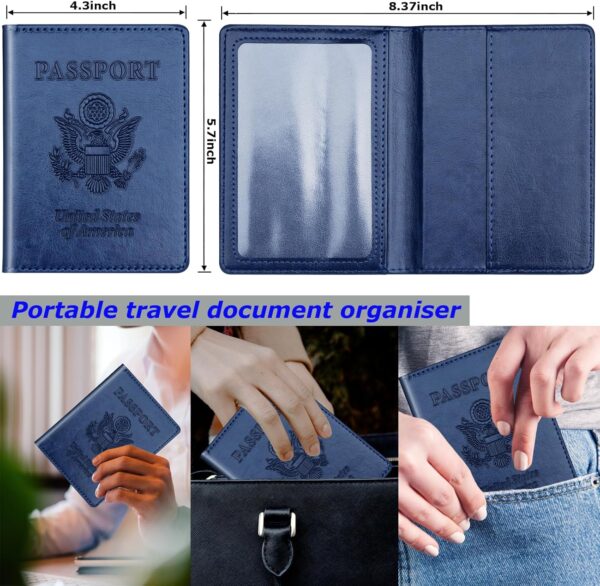 Herain Black & Dark Blue Passport Holder for Travel, Passport Cover Wallet Case 2 Pack Women Men Family Cruise Ship Essentials, Passport Book Holders Travel Vacation Must Haves - Image 2