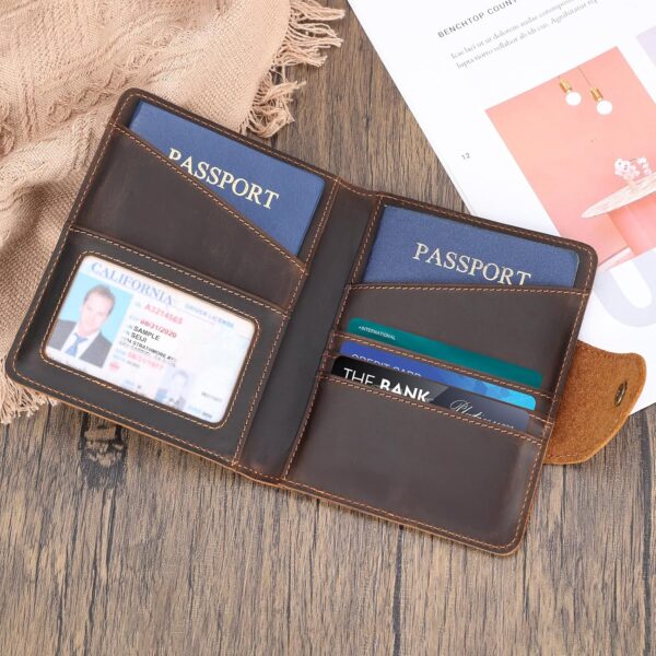 Polare Full Grain Leather Slim and Soft RFID Blocking wallet For Men Snap Bifold Travel Wallet Passport Holders 2 Passports (Dark Brown) - Image 5