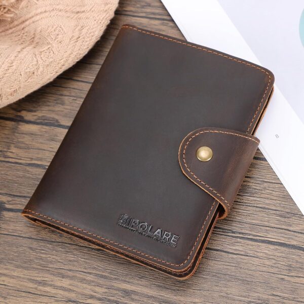 Polare Full Grain Leather Slim and Soft RFID Blocking wallet For Men Snap Bifold Travel Wallet Passport Holders 2 Passports (Dark Brown) - Image 4