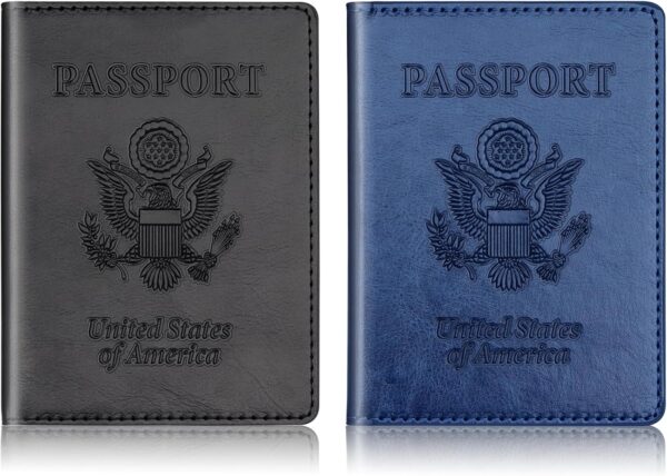 Herain Black & Dark Blue Passport Holder for Travel, Passport Cover Wallet Case 2 Pack Women Men Family Cruise Ship Essentials, Passport Book Holders Travel Vacation Must Haves - Image 8