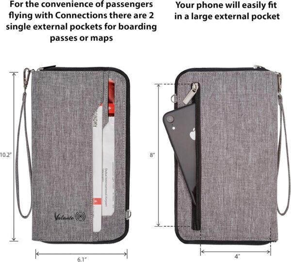 Valante Premium Family Travel Document Organizer Capacious RFID Passport Holder Wallet (Large, gray) - Image 4